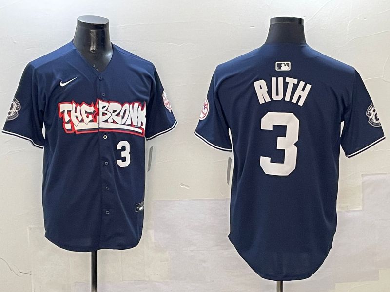 Men New York Yankees #3 Ruth Drak Blue four generations Joint Name 2025 Nike MLB Jersey style 5
